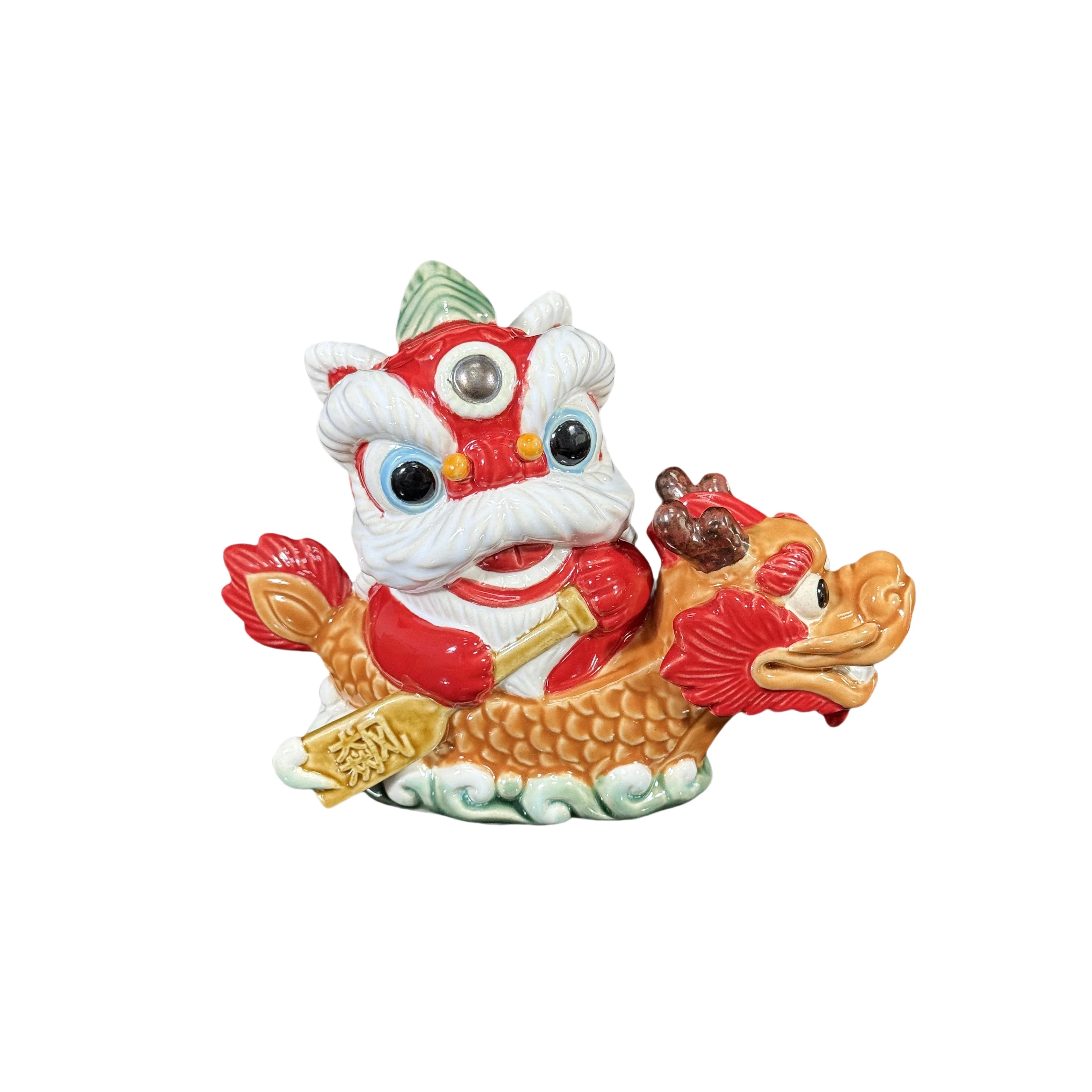 Happy lion dragon boat ornament ceramic home dragon boat merchandise souvenirs