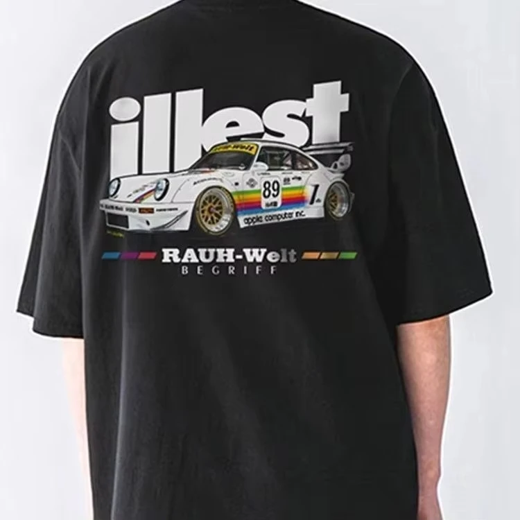 2026 New Summer Modified Car Original Heavy Short-sleeved Shirt for Boys and Girls Trendy Brand Pure Cotton T-shirt Top