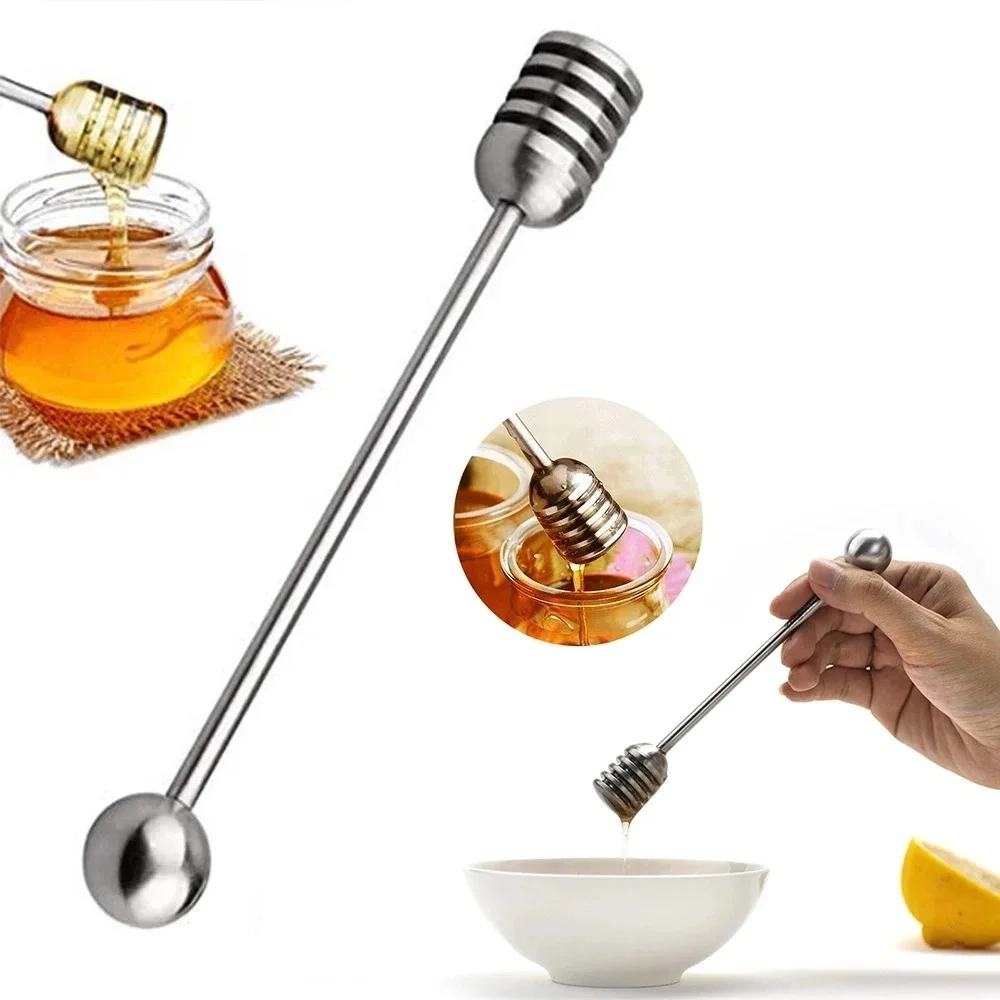 50pcs Stainless Steel Straight Handle Honey Stick Honey Dippers Coffee Tea Bar Mixing Dipper Stirrer Jar Stick Spoon Stirring