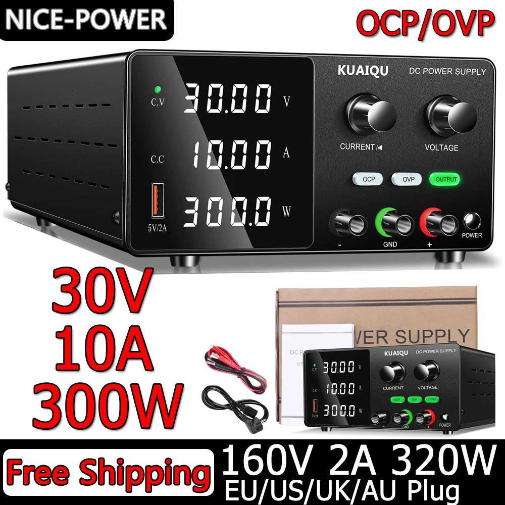 Nice-Power 30V 10A Lab Power Supply With Overcurrent/Overvoltage Detection Alarm Function, Regulated Adjustable DC Power Supply