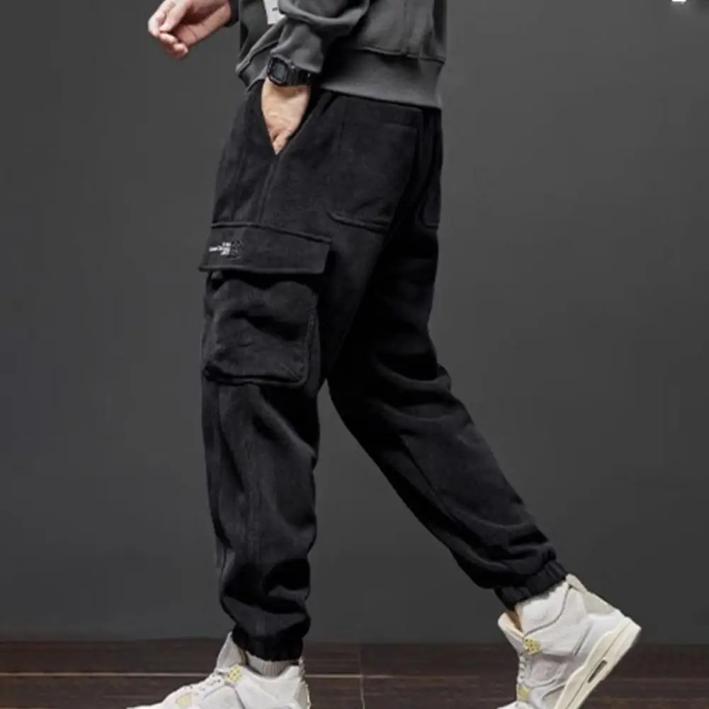 Winter Fleece Men Big Size 3XL Thick Warm Wide Leg Straight Cargo Pants Male Thermal Baggy Trousers