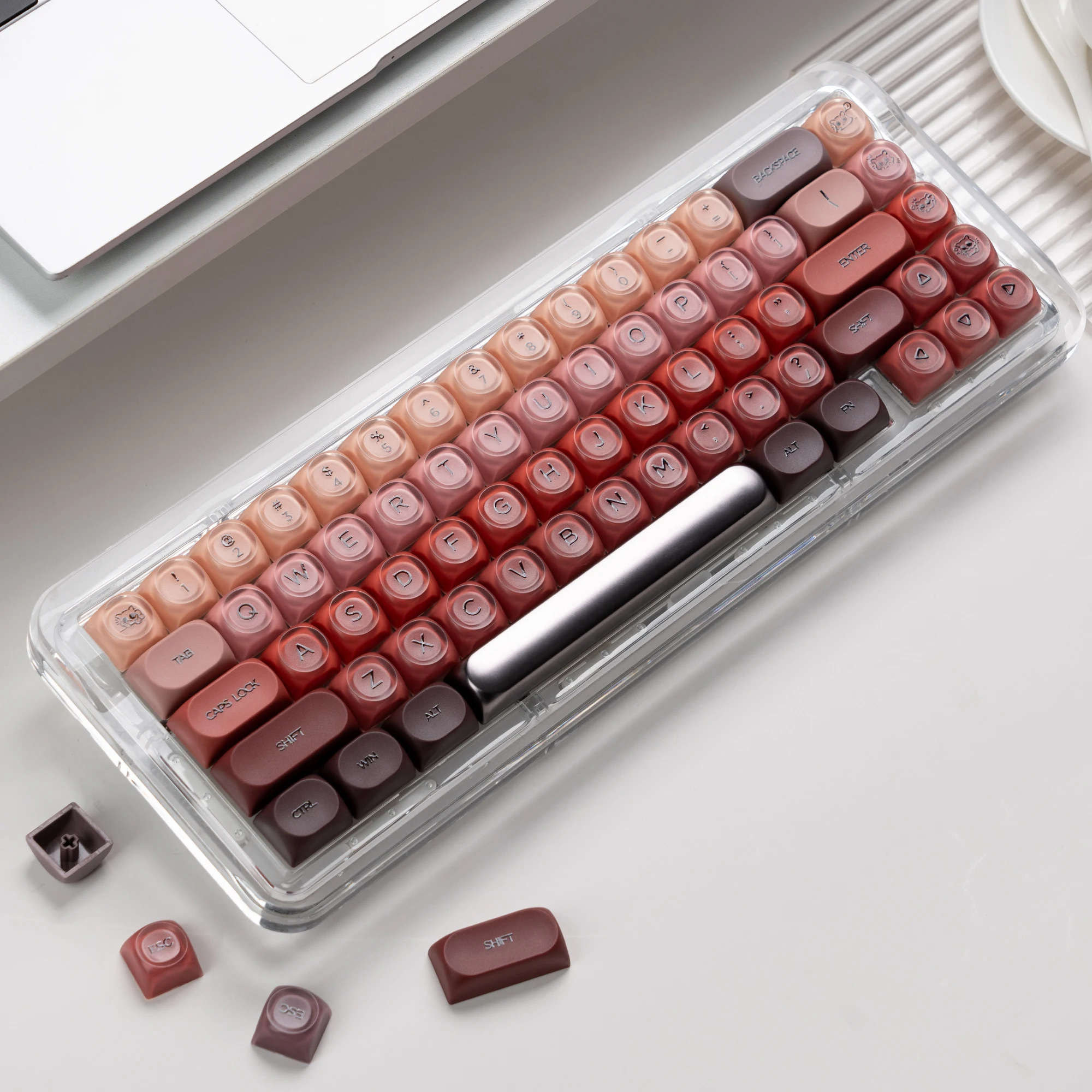 

128 Keys Red Lipstick Keycap Double Shot HOA Profile PBT Semi Transparent Key caps For Mx Switch Mechanical Keyboard ISO Enter