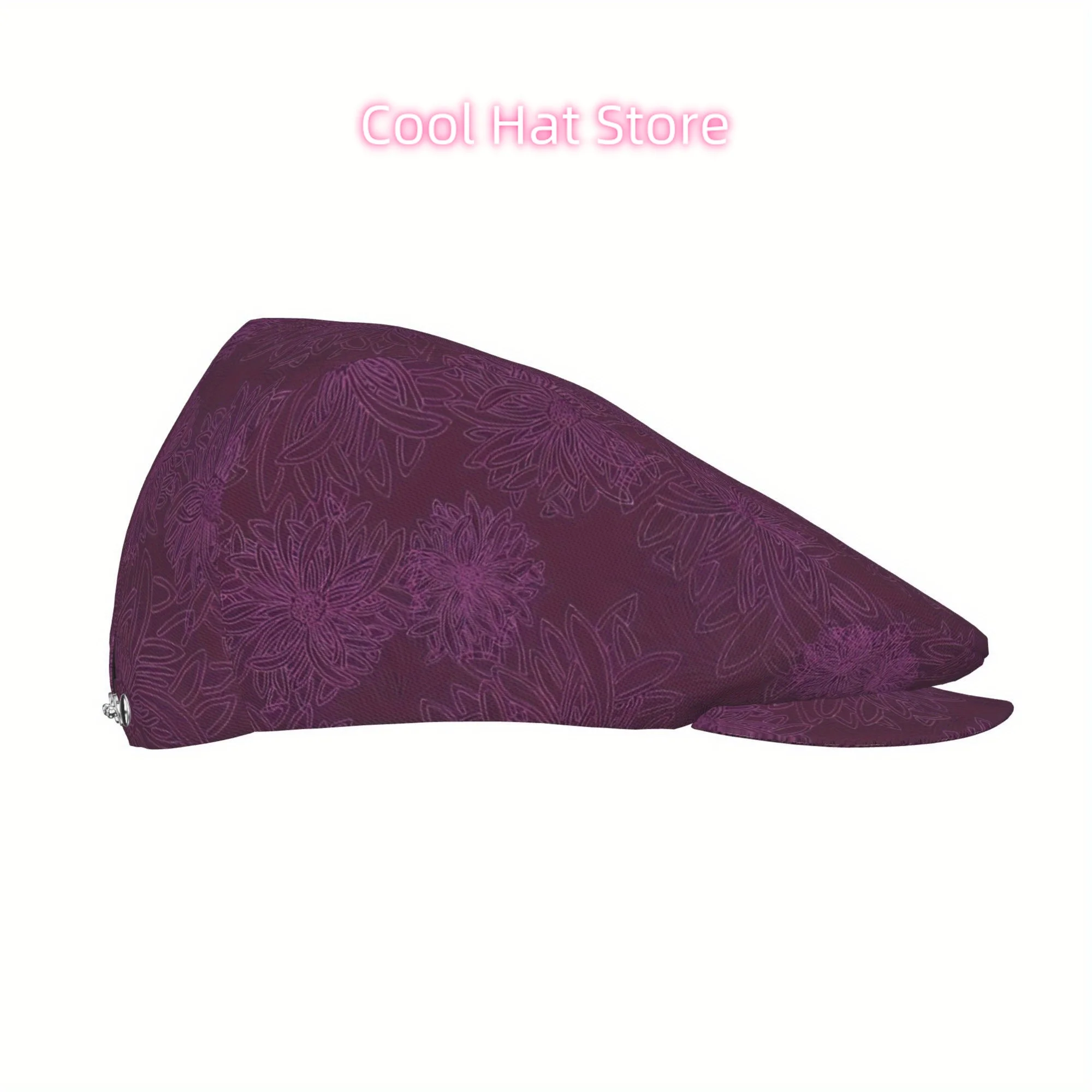Full-width printing Floating Linear Purple Flowers Men and Women Flat Cap Adjustable Newsboy Cap Beret Ivy Cap Cabbie Flat Hat I