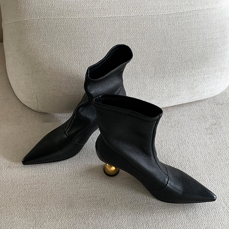 النسخة الكورية متعددة الاستخدامات بمقدمة مدببة وكعب نحيف وأحذية مطاطية بكعب متوسط قصير للنساء #5