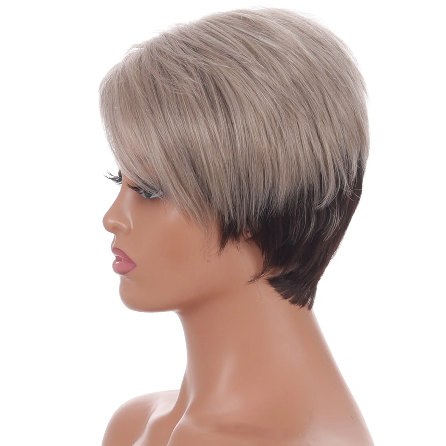 Short Straight Ombre Blonde Wig with Bang for Women Synthetic Natural Hair Wig Dark Roots Heat Resistant Wigs