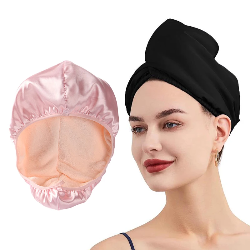 Double Sided Dry Hair Towel Imitation Silk Coral Fleece Shower Cap Dry Hair Hat Quick Drying Towel For Women Adult Head Scarf