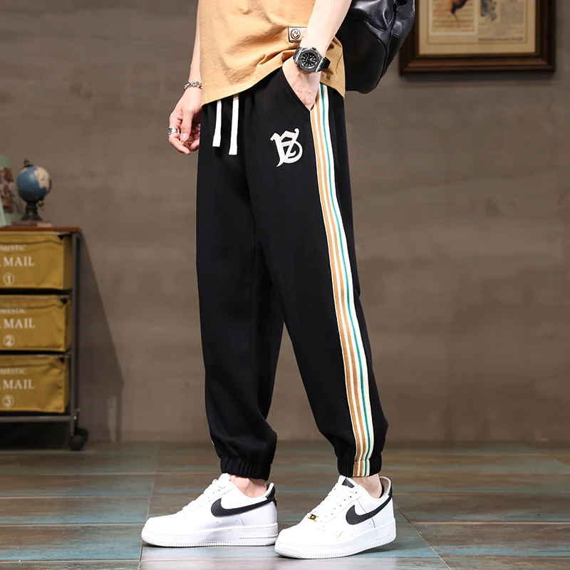 

2024 Korean Fashion Casual Pants Trendy Brand Printed Striped Design Ankle Pants Gym Sweatpants Men's plus size Pants 7XL 8XL