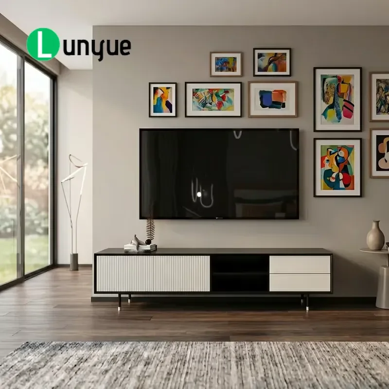 Luxury Gold Black White TV Cabinet Customizable Modern Living Room Furniture Storage Unit High Gloss Finish Home Decor