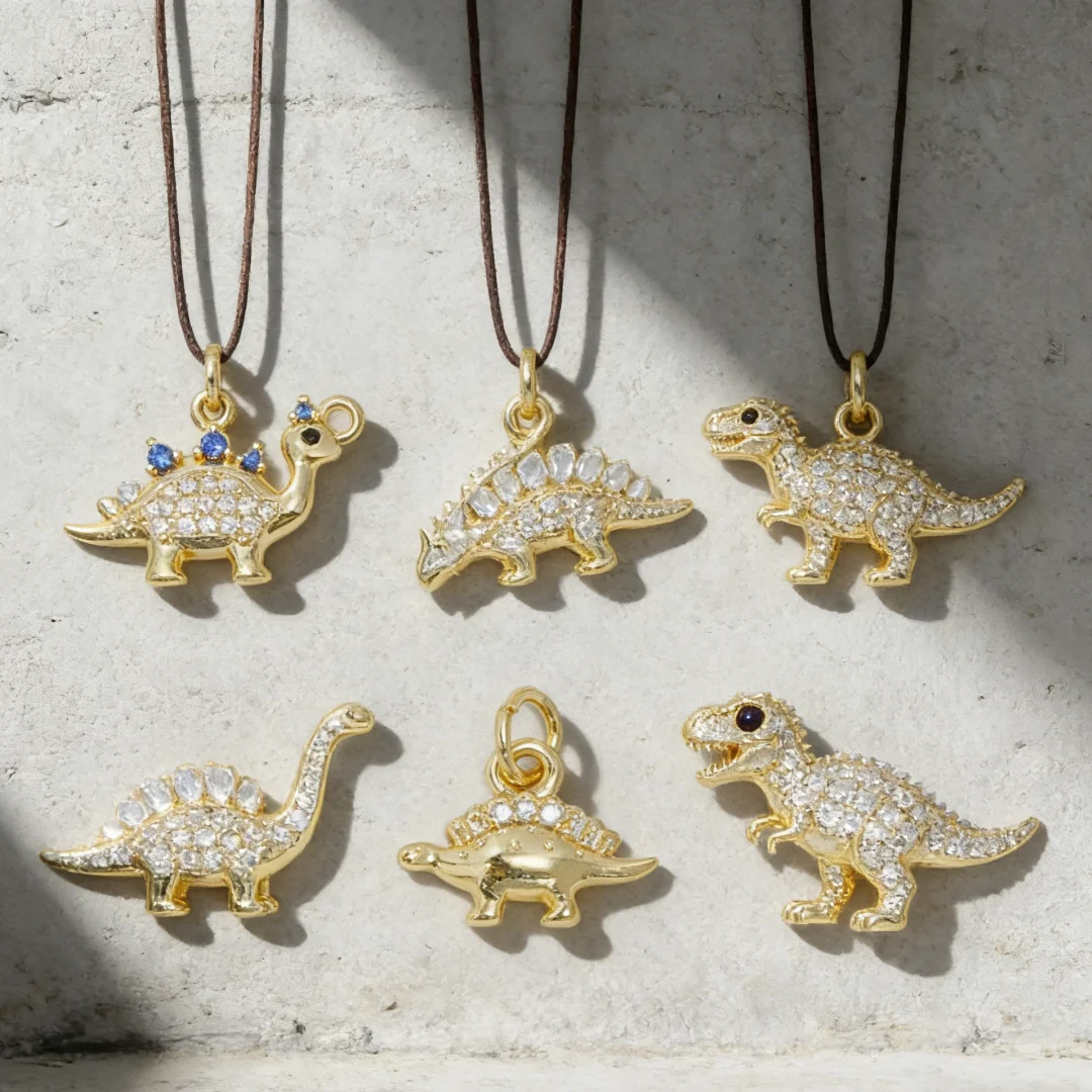5Pcs Pendants Cute Dinosaur Dragon Charms Gold Plated Inlay Zircon Accessorie DIY Jewelry for Necklace Bracelet Making Men Women