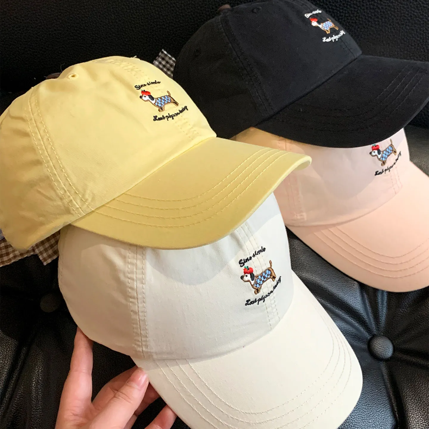 Sunshade Plaid Straps Versatile Cute Peaked Caps Fashion Casual New Women Cartoon Embroidered Letters Sausage Dog Baseball Hats