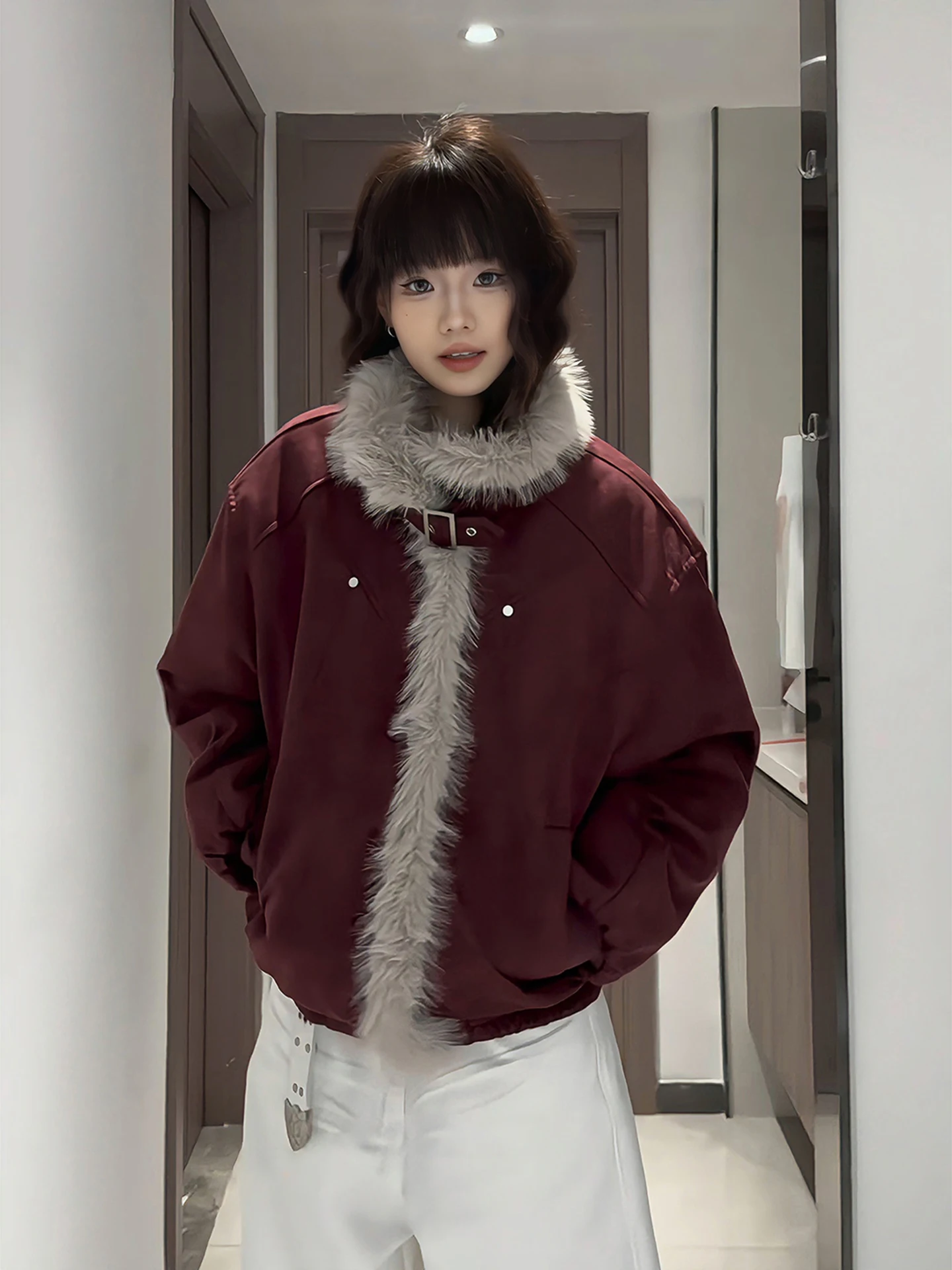 

Red Plaid Suede Jaet ex Winter Cisas Sle Stand Collar Thiened Cotton Padded Coat Warm Casual Long Sve ort ...