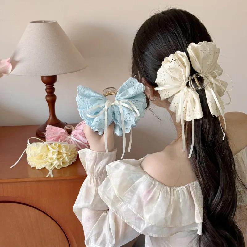 

1 шт., заколка для волос с кружевным краем и бантом, корейский стиль, аксессуары для волос с бантом, заколка для волос, нескользящий клатч для женщин и девочек, подарок