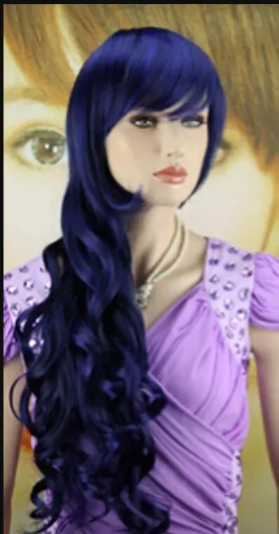 WIG New Long blue Curly Wavy Hair Full Wigs Cosplay Party Anime Lolita Wigs