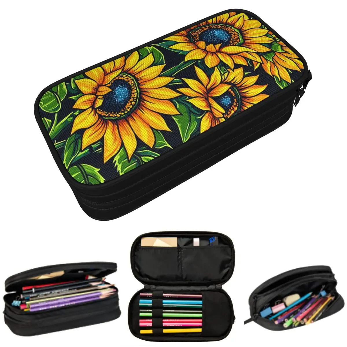 

Vibrant Yellow Sunflower Petals Pencil Case for Kids Gifts Pen Box Pencil Bag Stationery Supplies Pen Holder Bag