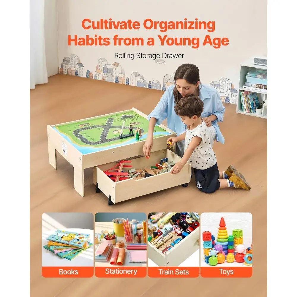 Table d'activité en bois pour enfants, 100 pièces, avec tiroir de rangement roulant, ensemble de jeu pour enfants, jouet éducatif, Table artisanale