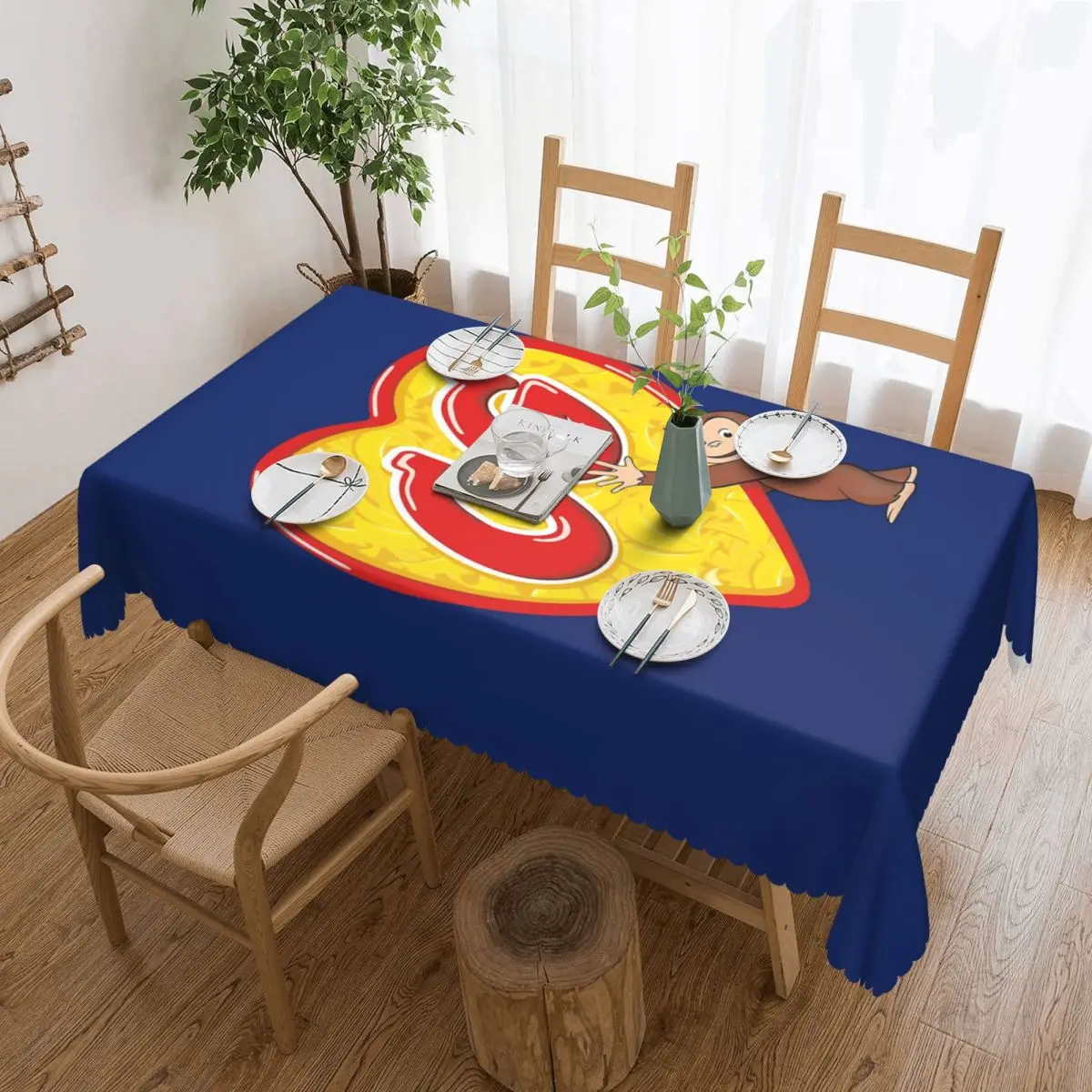 Customized Curious George C G Love Heart Tablecloth Rectangular Waterproof Monkey TV Series Table Cloth Cover for Banquet