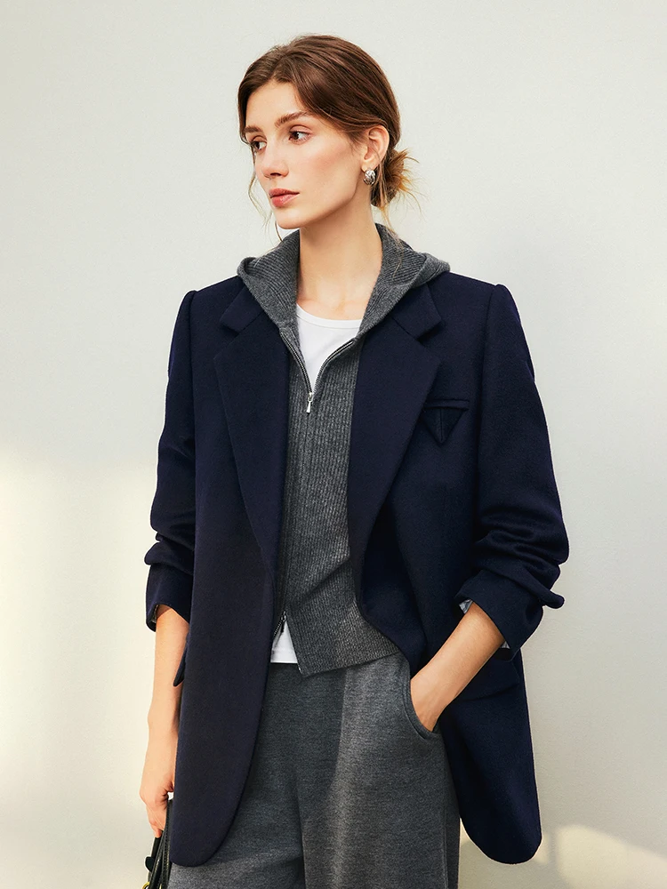 Klasyczna dwustronna wełniana marynarka z płaskim kołnierzem, długi rękaw, damska, codzienna moda, marka Manman, Ningxia Interiors