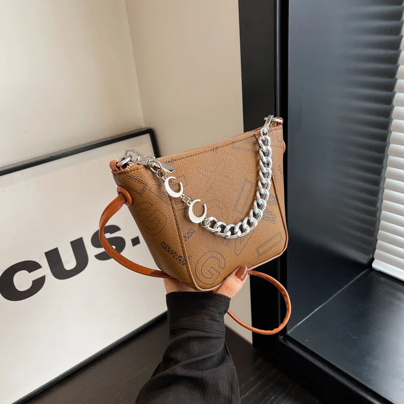 

Women's Monogrammed Bag - Chain Strap Shoulder Purse, Trendy Printed Crossbody, Minimalist French Design, Unisex Street Style