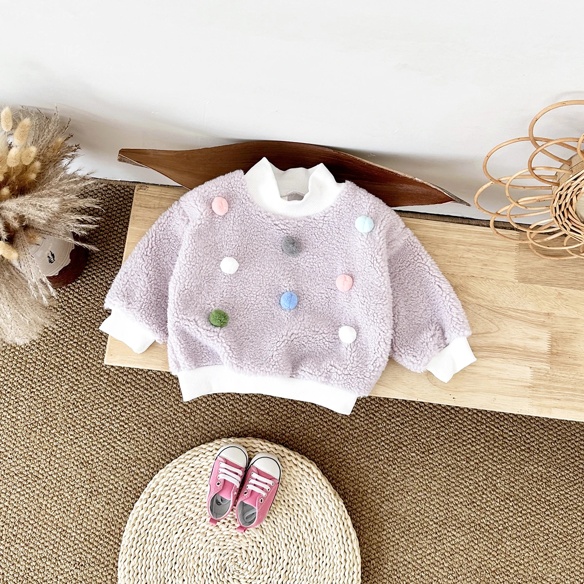 0-3Y Infant Baby Girl Clothes Winter Thick Baby Tops Pullover Outerwear Macaron Hairball Stylish Newborn Baby Warm Girls Coat