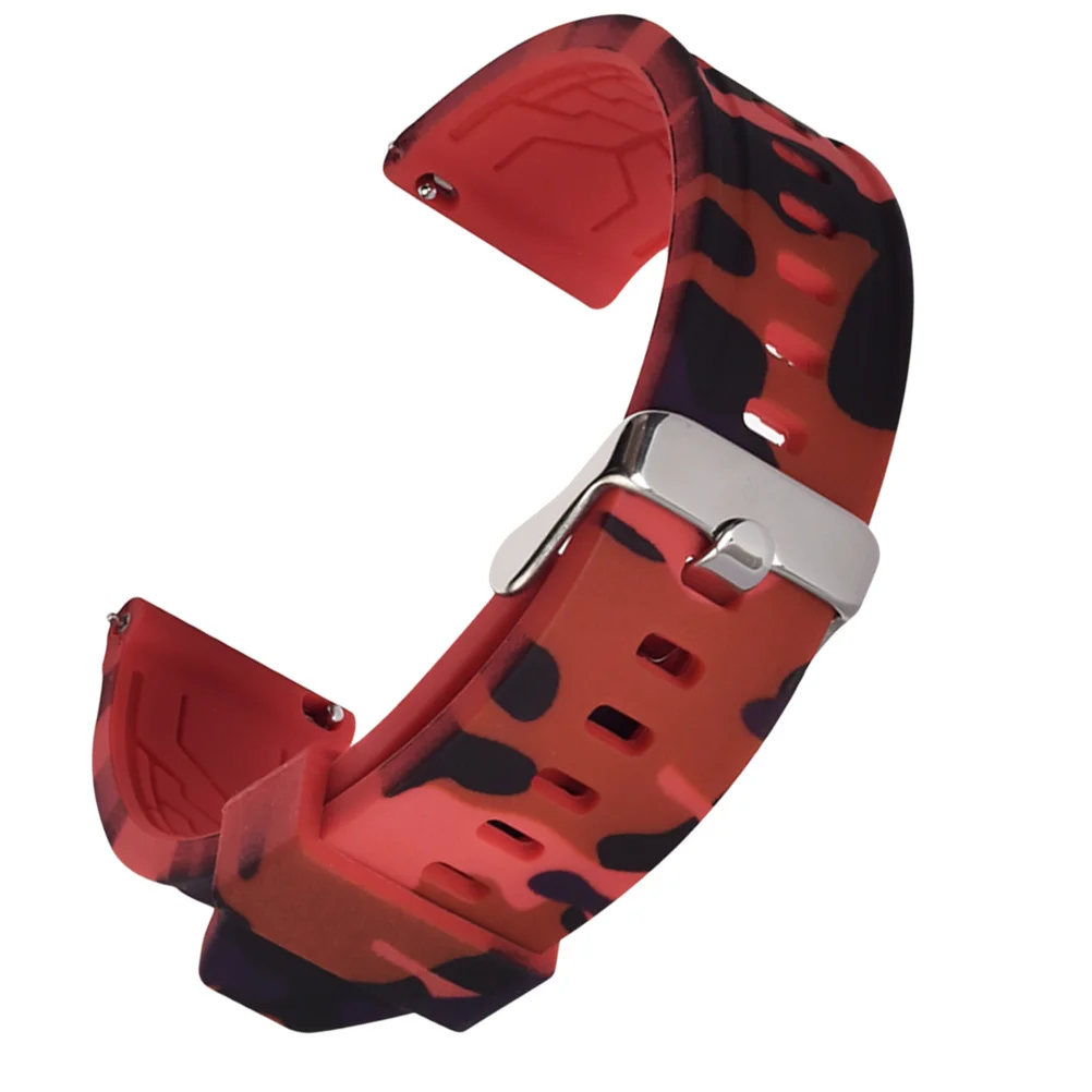 

22Mm Red Silicone Watchband Camouflage Design Comfortable Fit for Casual Business Formal Wear Watch Replacement Band Accessories