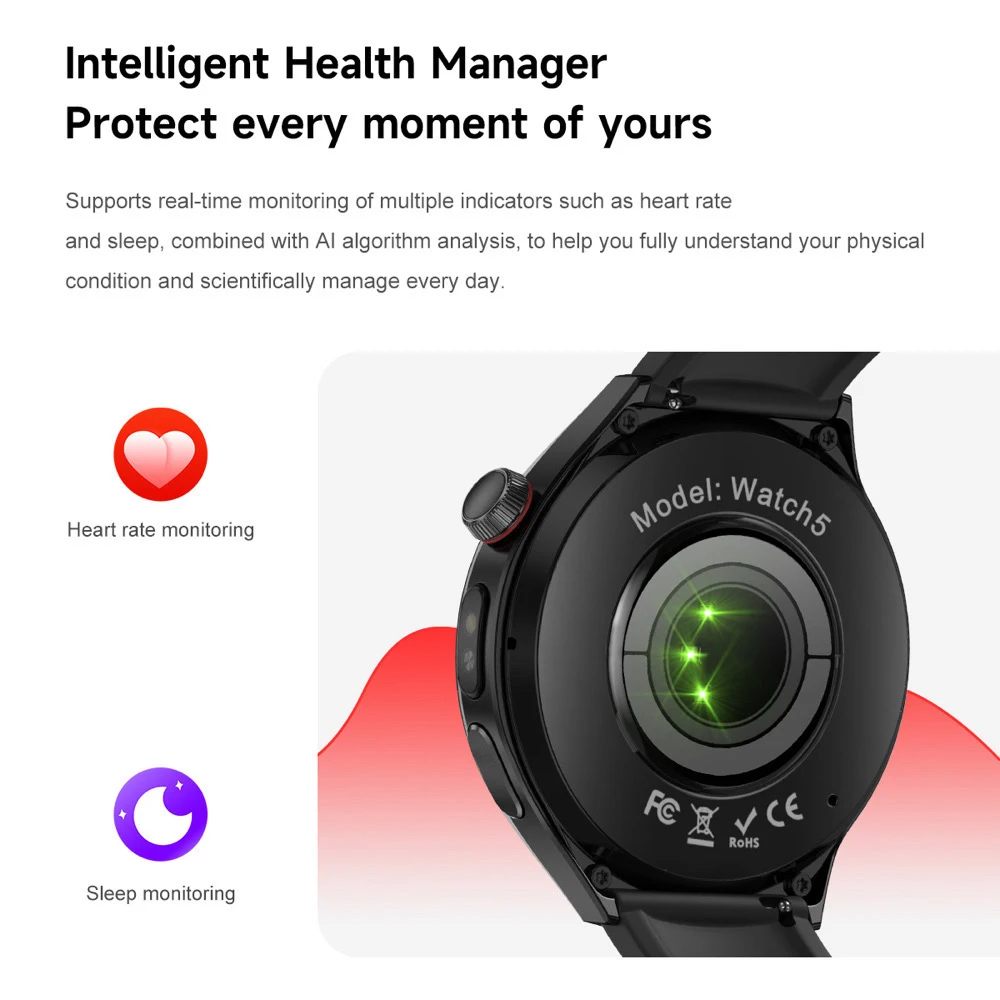 البوصلة مقاوم للماء بلوتوث دعوة Smartwatch SOS التنفس ضوء لفتة التحكم باللمس الرياضة ساعة ذكية معدل ضربات القلب الموسيقى