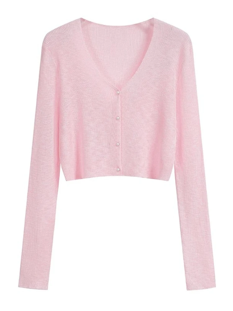 

Thin Sun Protection Cover Shirt V-Neck Long Sleeve Knit Top 2026 Summer New Women's Cardigan Loose Casual Versatile Coat