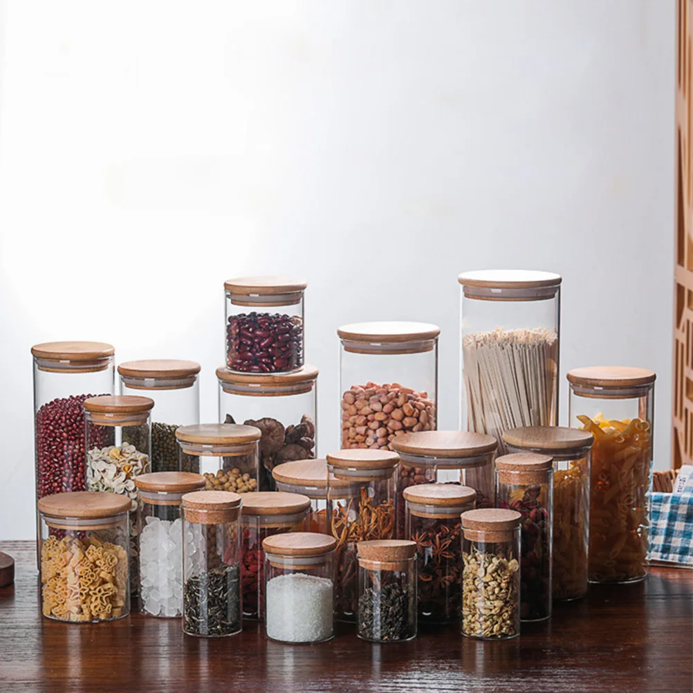 2Pcs Airtight Glass Storage Jars With Bamboo Lids Food Preservation Containers Dry Food Canisters For Tea Sugar Salt Pepper