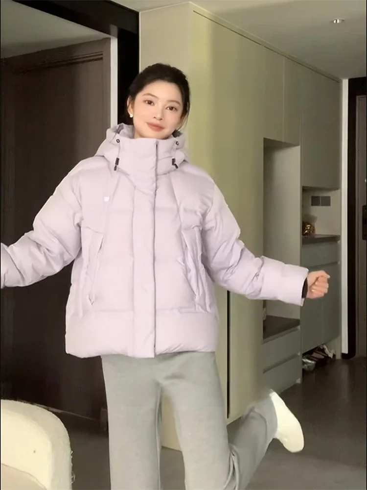 

Пастельно-фиолетовое корейское хлопковое пальто-бомбер для женщин, зимнее, повседневное, универсальное, с эффектом омоложения