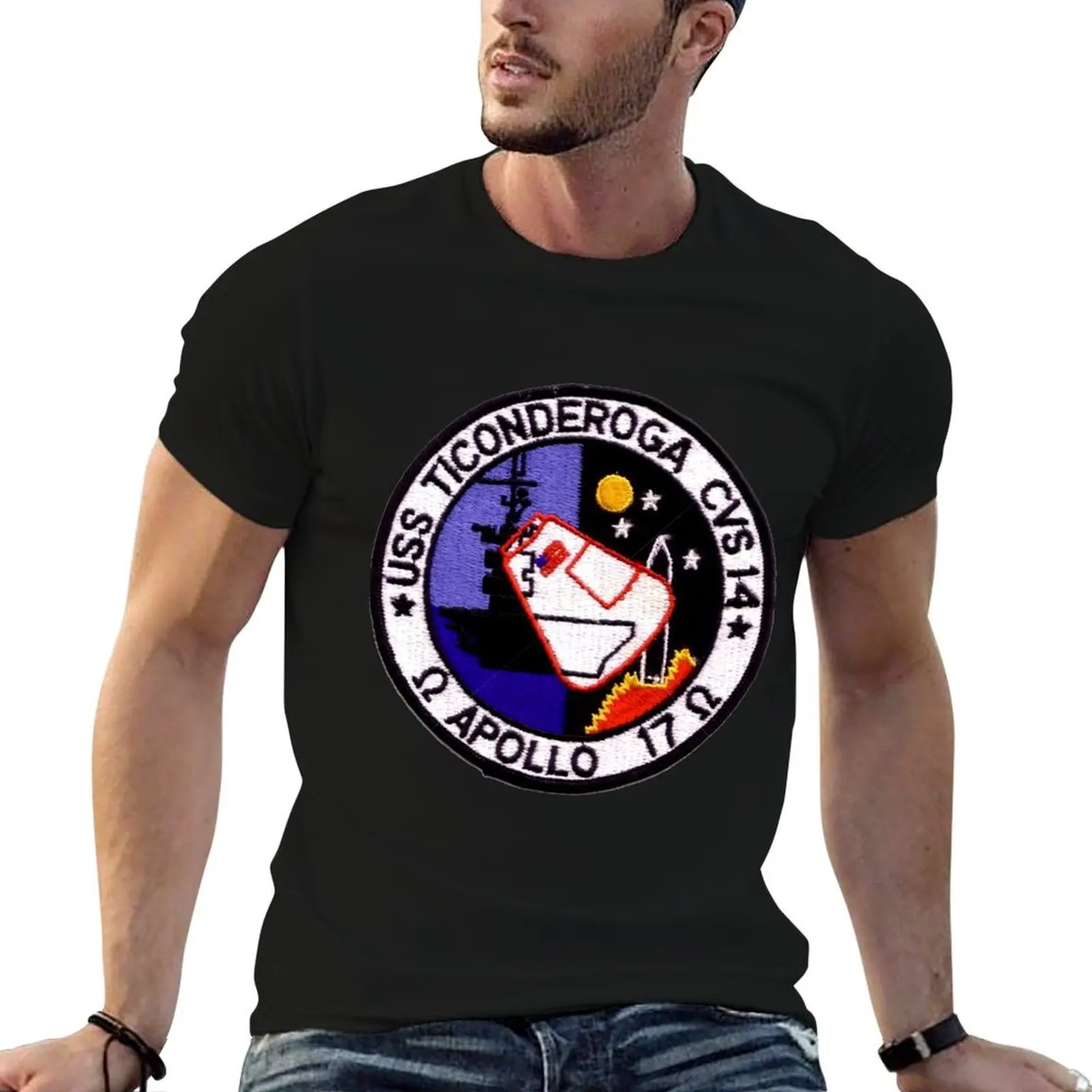 USS Ticonderoga (CVS-14): Apollo 17 Recovery T-Shirt Man t-shirt luxury designer mens graphic t-shirts big and tall