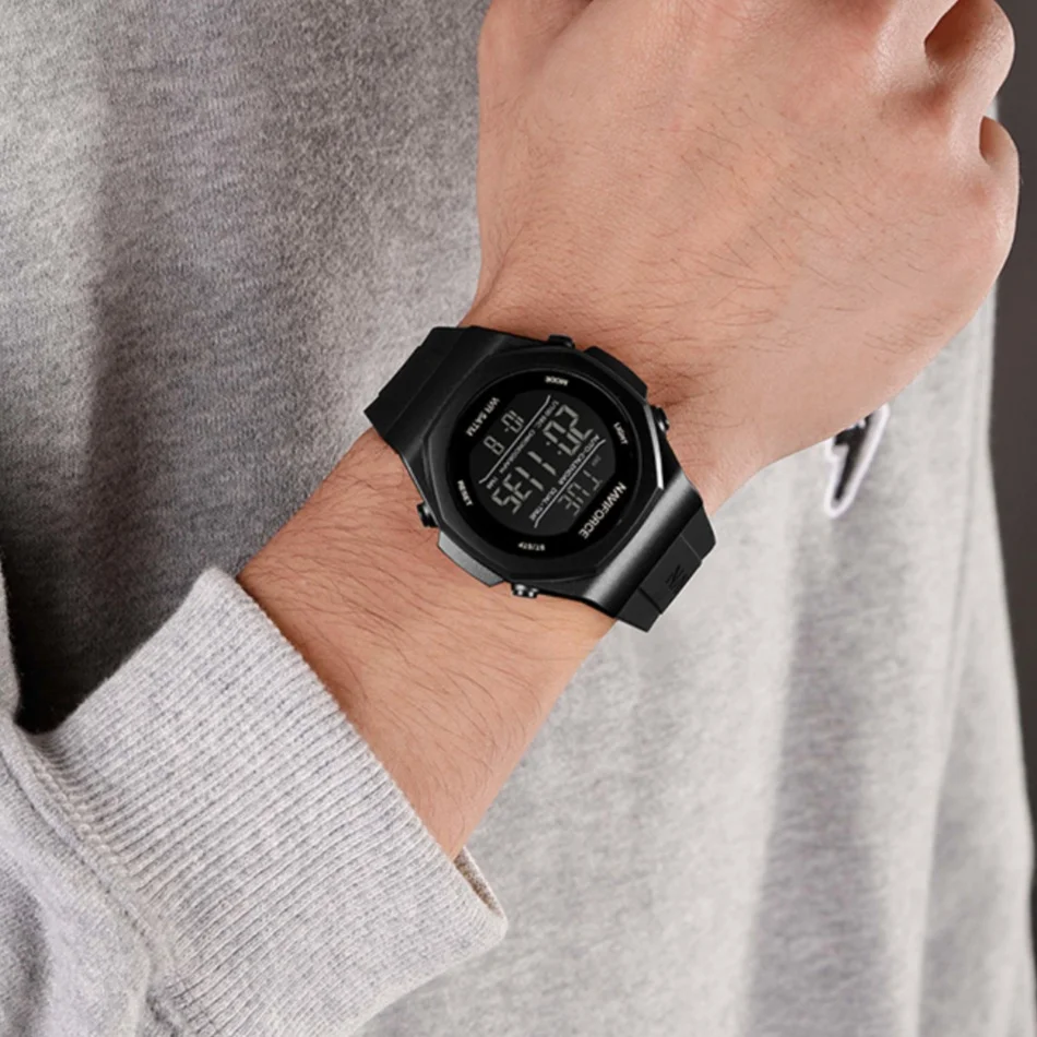 NAVIFORCE رجل ساعة رقمية عادية الرياضة الرجال الساعات الغاز المرحلة سيليكون حزام مقاوم للماء توقيت شاشة الكريستال السائل ساعة يد رجالي #3