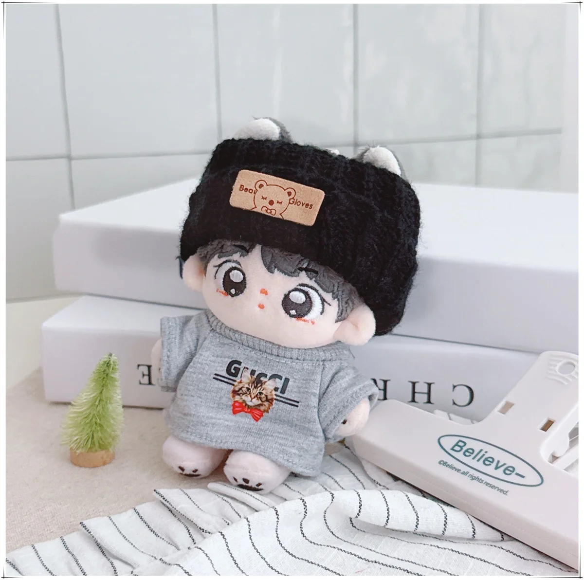 Vêtements de poupée Mini idole 10cm, T-shirt imprimé chat de dessin animé, ensemble bandeau noir, vêtements de poupée en peluche, accessoires, jouets cadeaux pour filles