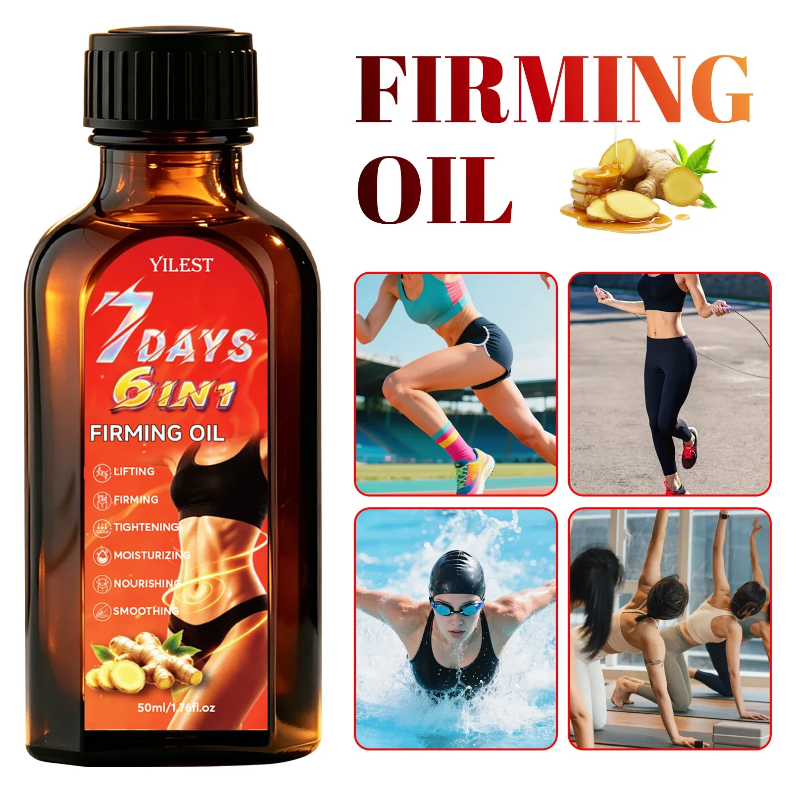 7 Days Firming Body Oil 50ml, Lifting & Tightening Skin, Ginger Root Extract & Rosehip Oil, Moisturizing & Nourishing