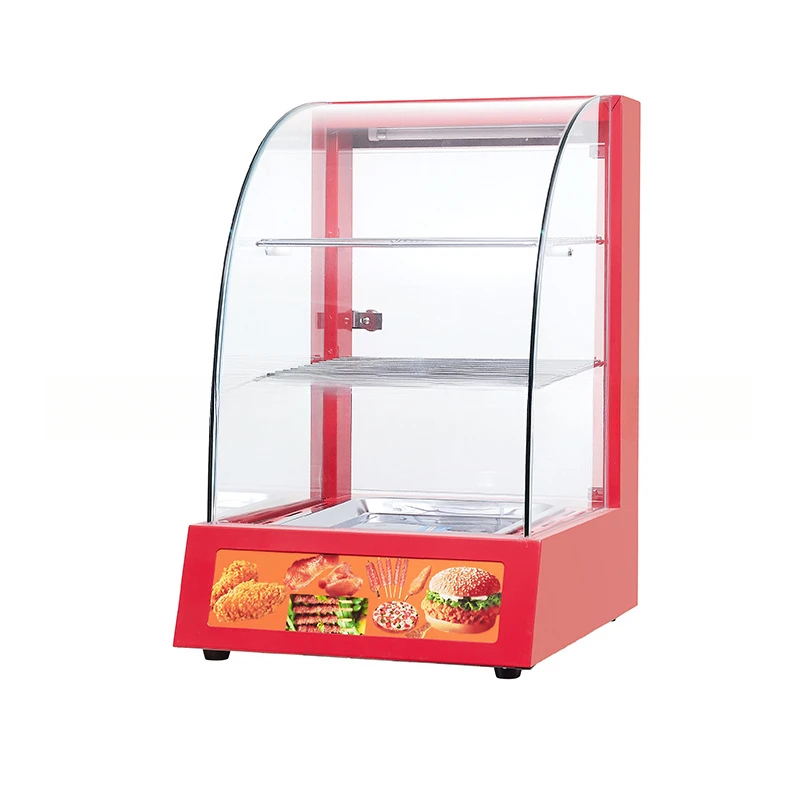Red curved three-layer heating and insulation cabinet, food and cooked food display