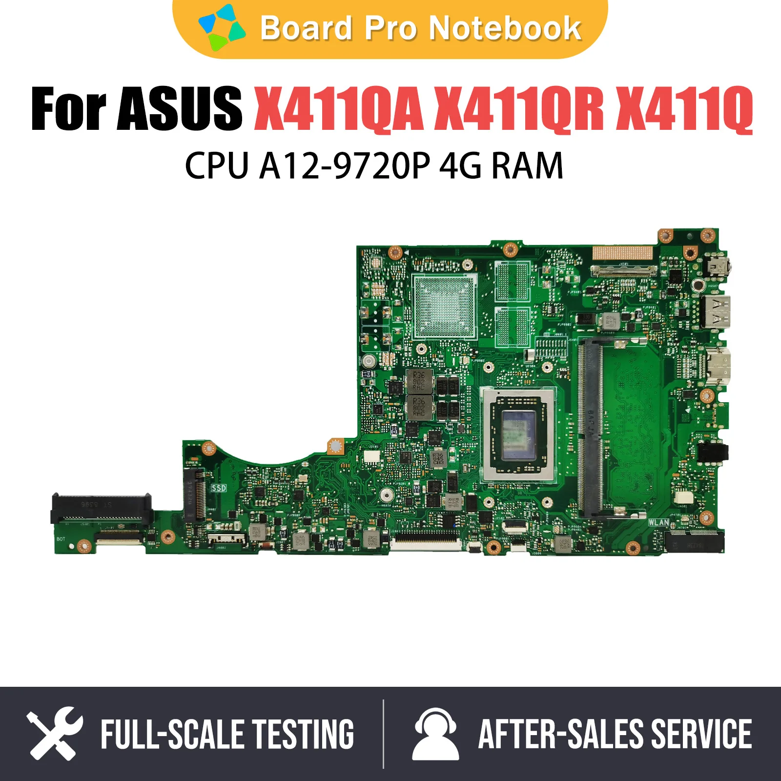 

X411QA Motherboard For Asus X411QA X411QR X411Q Laptop Motherboard X411QR mainboard With A12-9720P 4GB RAM