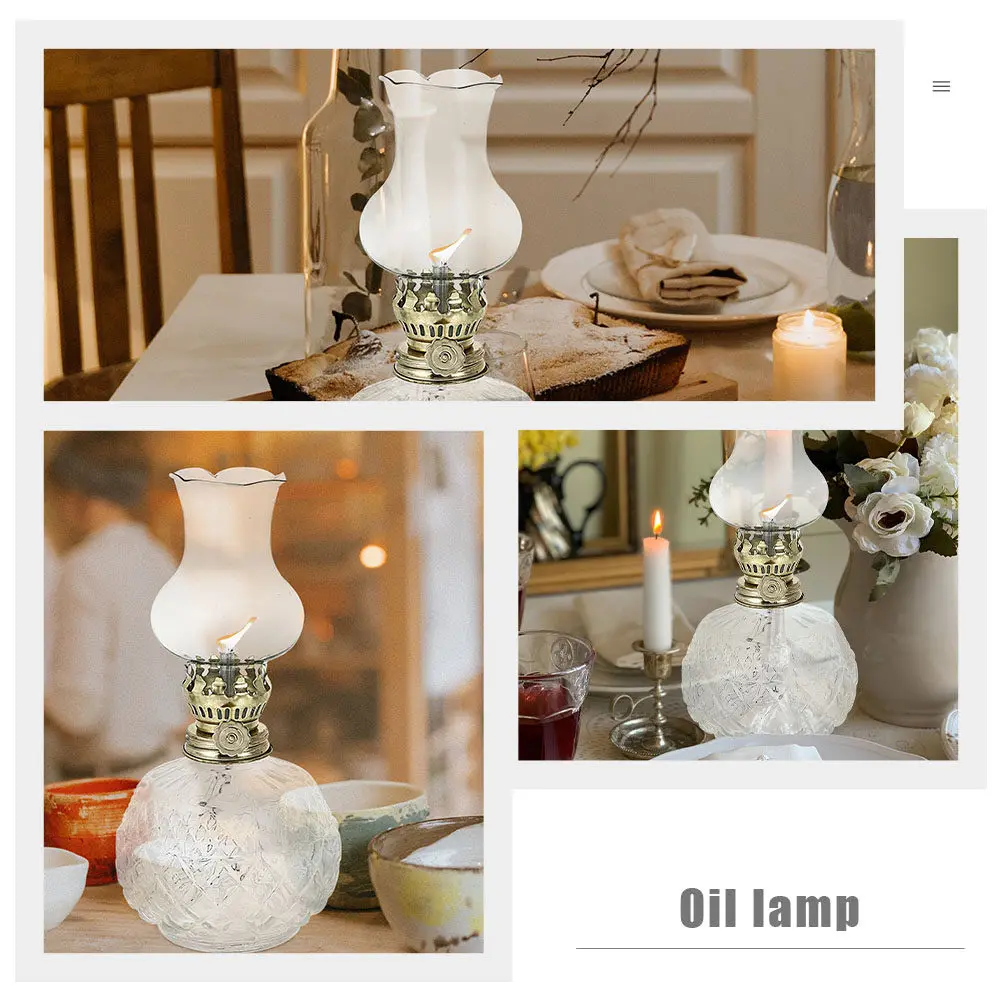 

2Pcs Vintage Glass Lamp Retro Oil Light Decorative Desktop Lamps Home Power Outage Lighting Vintage Lamp