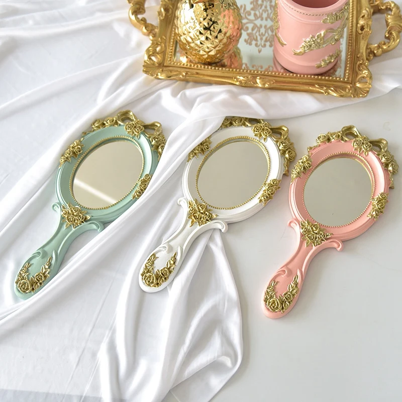 Miroirs à Main Vintage Créatifs et Mignons, Miroir de Vanité de Maquillage, Accessoire Cosmétique avec Poignée pour Cadeaux