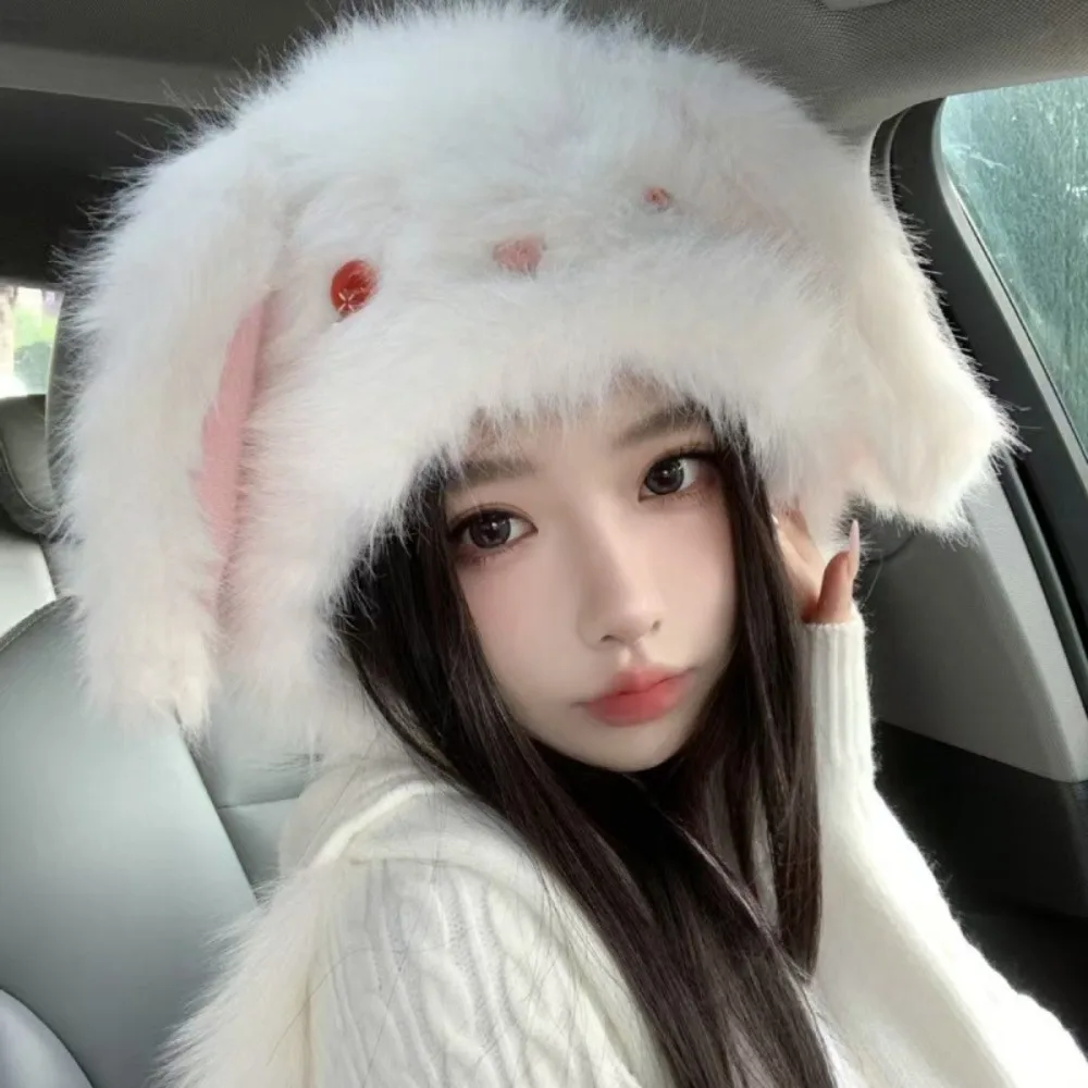 

Anti-cold Winter Plush Hat Little Rabbit Windproof Rabbit Ears Warmer Hat Soft Cute Fluffy Ear Protection Cap Autumn