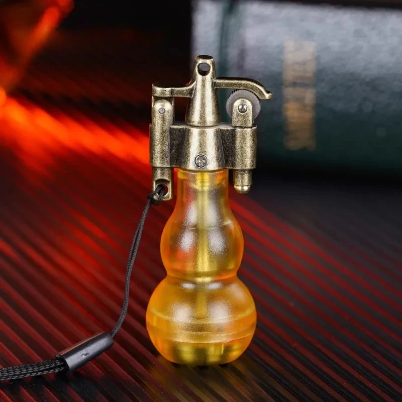 

Classic Retro Gourd Grinding Wheel Lighter Portable Open Flame Inflatable Lighter Transparent Visible Window Cigar Lighter