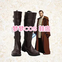 Jedi Knight Obi-Wan Kenobi Cosplay PU Boots Shoes Halloween Cosplay Prop Custom Made