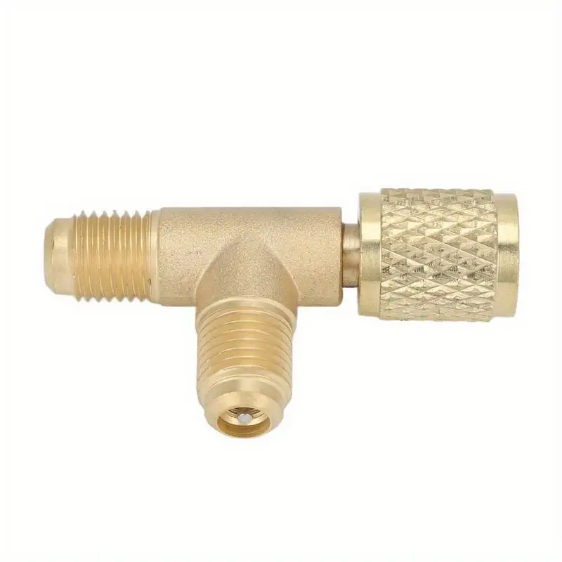 1PC Quick Coupler Tee Adapter with Valve Core Brass 14in SAE Sturdy Structure for R22 R12 R134