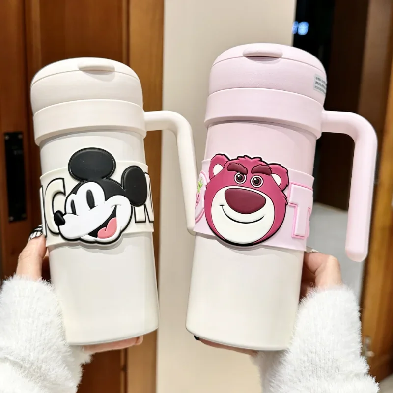 Disney Mickey Mouse Cartoon Student Insulation Coffee Cup Strawberry Bear Cute Portable Stainless Steel Double Drinking Cup