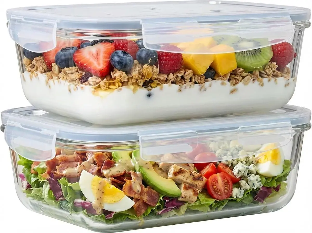 

4-Piece Glass Food Storage Containers with Lids, Airtight, Microwave & Oven Safe, Stackable for Meal Prep
