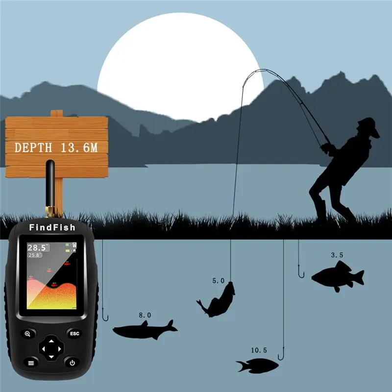 Quality Smart English Russian Menu Wireless Sonar Portable Fish Finder Sensor Echo Sounder Alarm River Lake Sea Bed Live - view 2