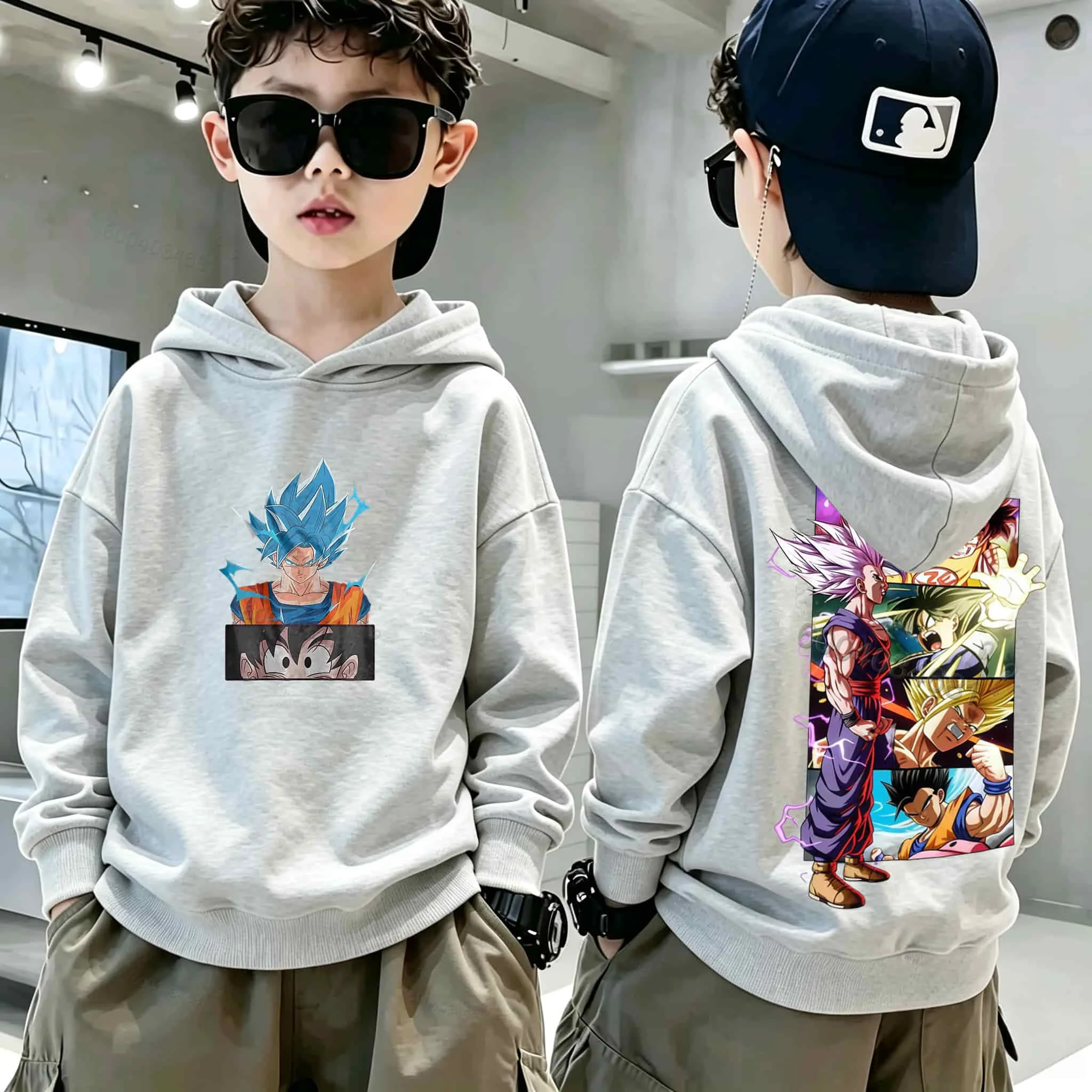 Retro Dragon Ball Charakter-Anime-Print, warmer Winter- und Herbst-Kapuzenpullover für Jungen und Mädchen, Kinder-Kapuzenpullover – Detail 6