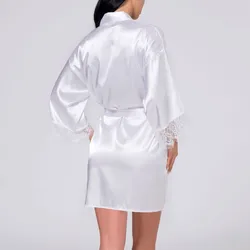 Lencería Sexy de satén para mujer, camisón de encaje, ropa de dormir, Kimono, batas de encaje