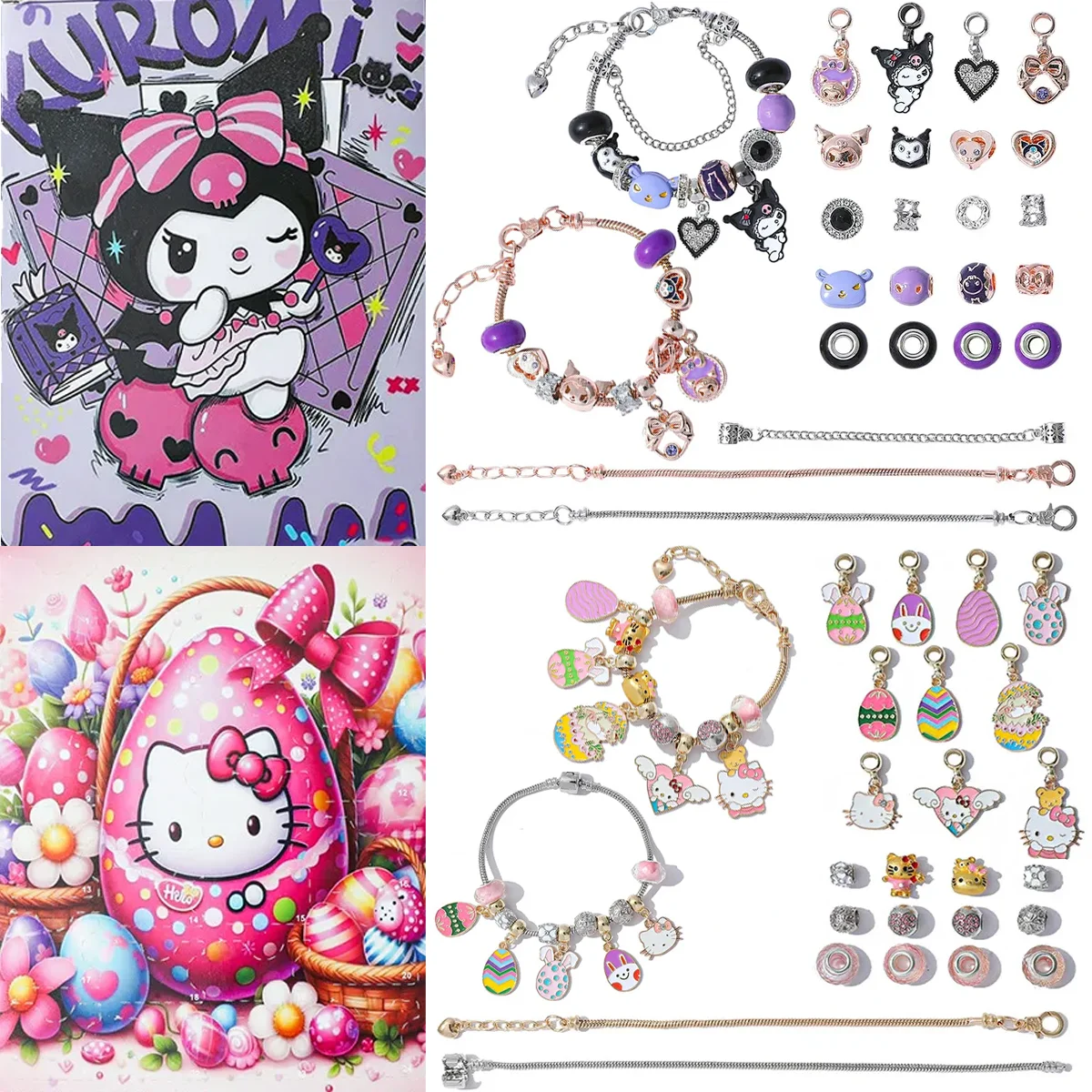 

Sanrio Kuromi Hello Kitty Christmas Bracelet DIY Blind Box Holiday Craft Set with Charms for Girls Gift