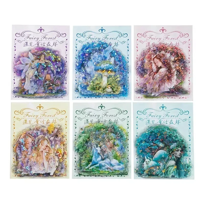16pcs Stationery Sticker Pack per pack Shell Meet Fairytale Forest Supplies Light PET Landscaping Scrapbook cut 140*96mm