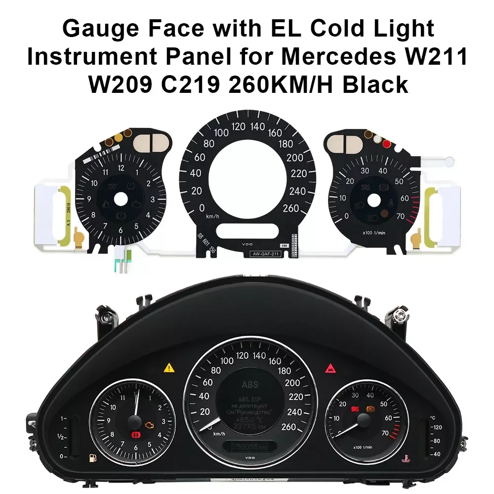 Petrol Gauge Faces With EL Cold Light Plate For Mercedes Benz W211 W209 C219 Dashboard BackLight Repair 260KM/H 160MPH