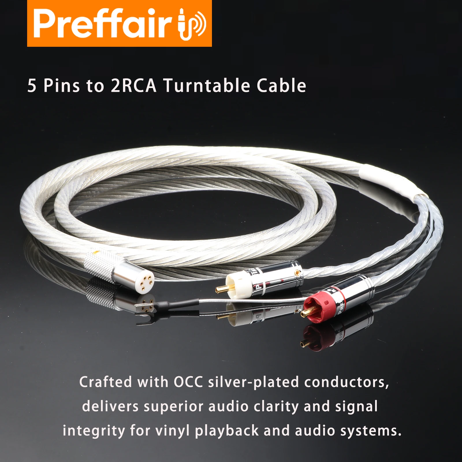 Preffair Gold-plated 2RCA Plugs to 5 Pin Din Connector HiFi Audio Cable Phono OCC Silver Plated Cable for Vinyl turnable