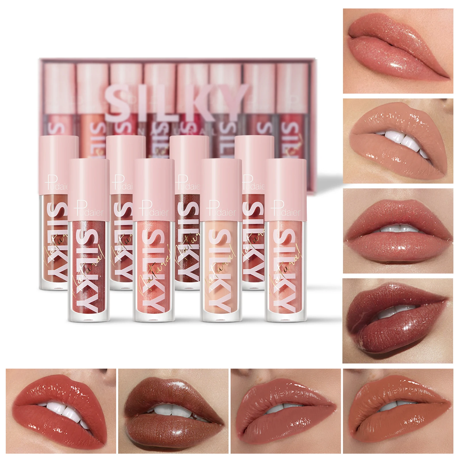 ミラー保湿リップグレーズ 8 個セット - 光沢のある効果、保湿フォーミュラ、長持ち、色褪せしにくい、に適しています。